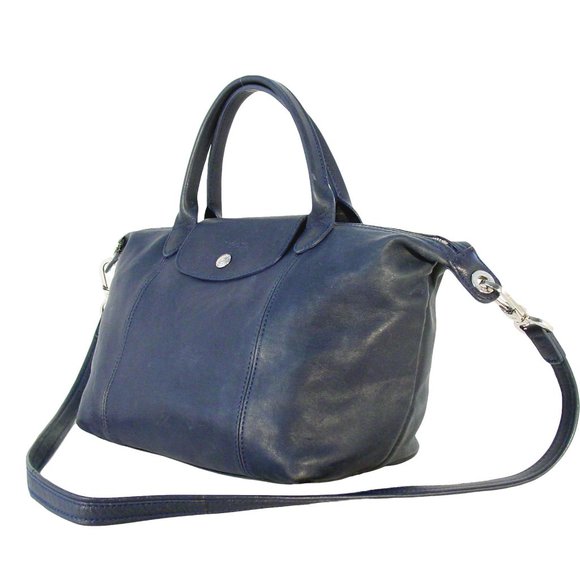 LONGCHAMP Le Pliage Cuir Navy Lambskin Leather Cross Body Bag - $565 - Picture 3 of 14